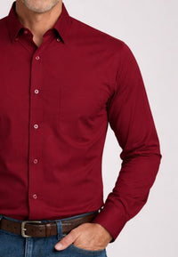 Camisa de hombre color Burdeos de manga larga talla XXL a la 5XL