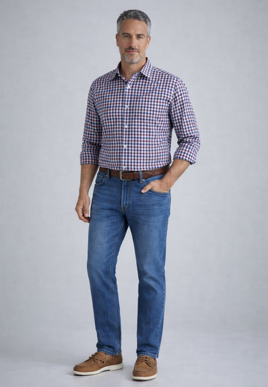 Camisa casual de verano con cuadros granates