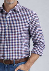 Camisa casual de verano con cuadros granates