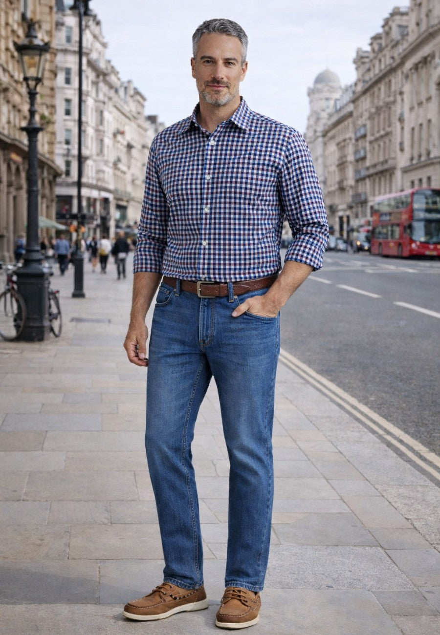 Camisa casual de verano con cuadros granates