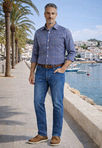 Camisa casual de verano con cuadros granates