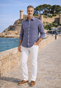 Camisa casual de verano con cuadros granates