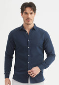 Camisa azul marino de Lino 100x100 para hombre