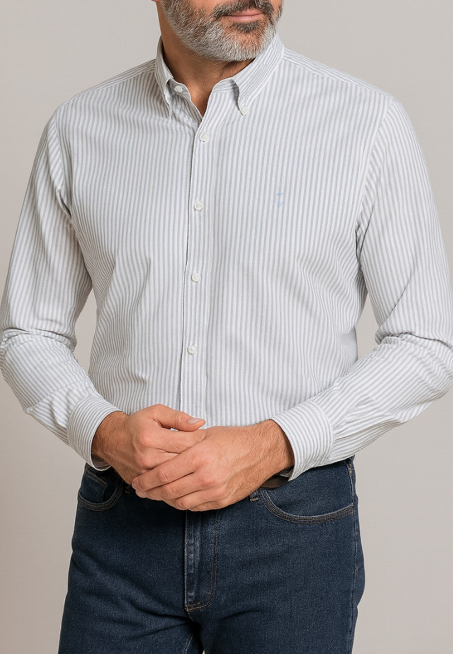 Camisa Oxford manga larga de hombre en color raya gris