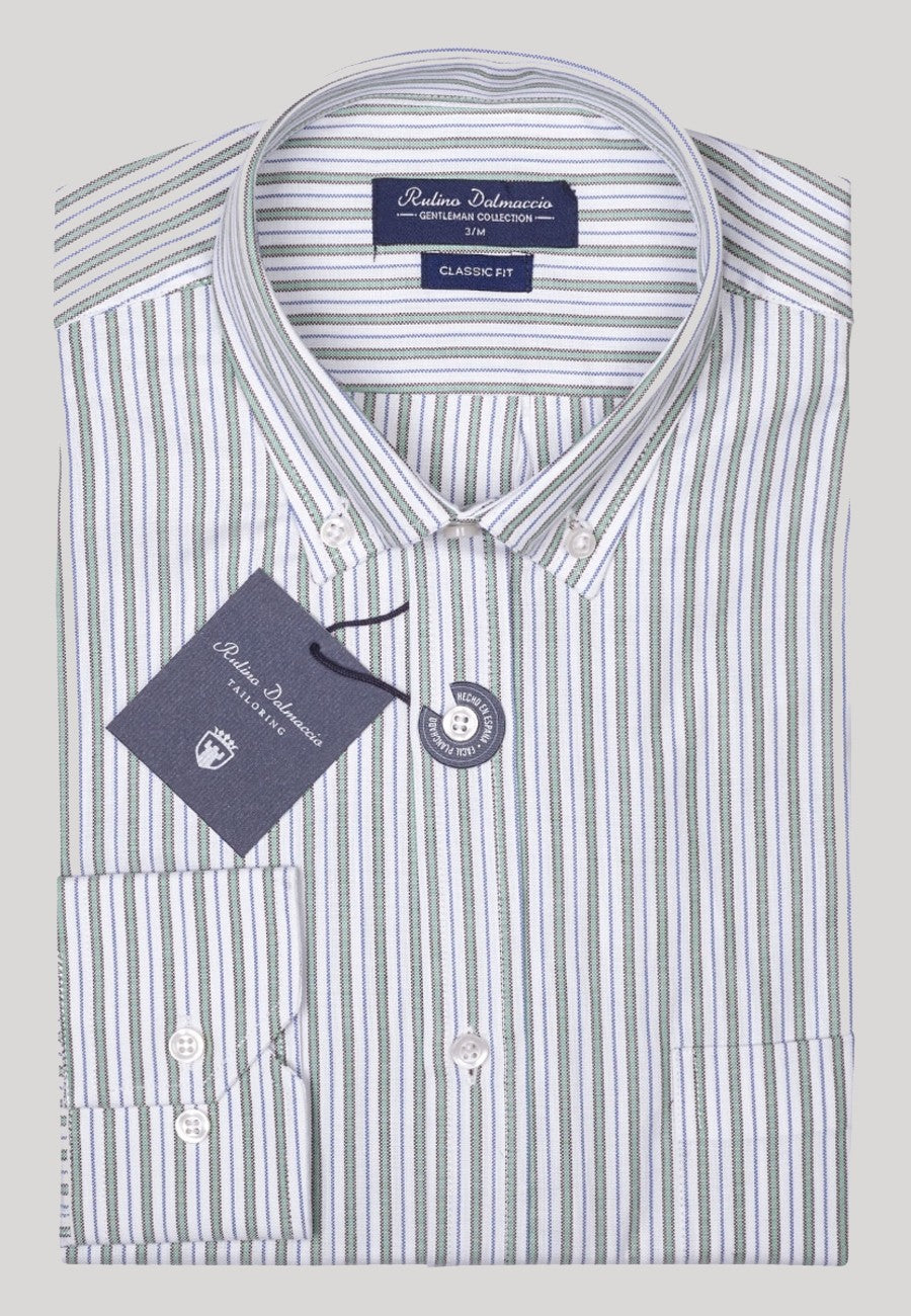 Camisa oxford de algodón para hombre rayas verdes