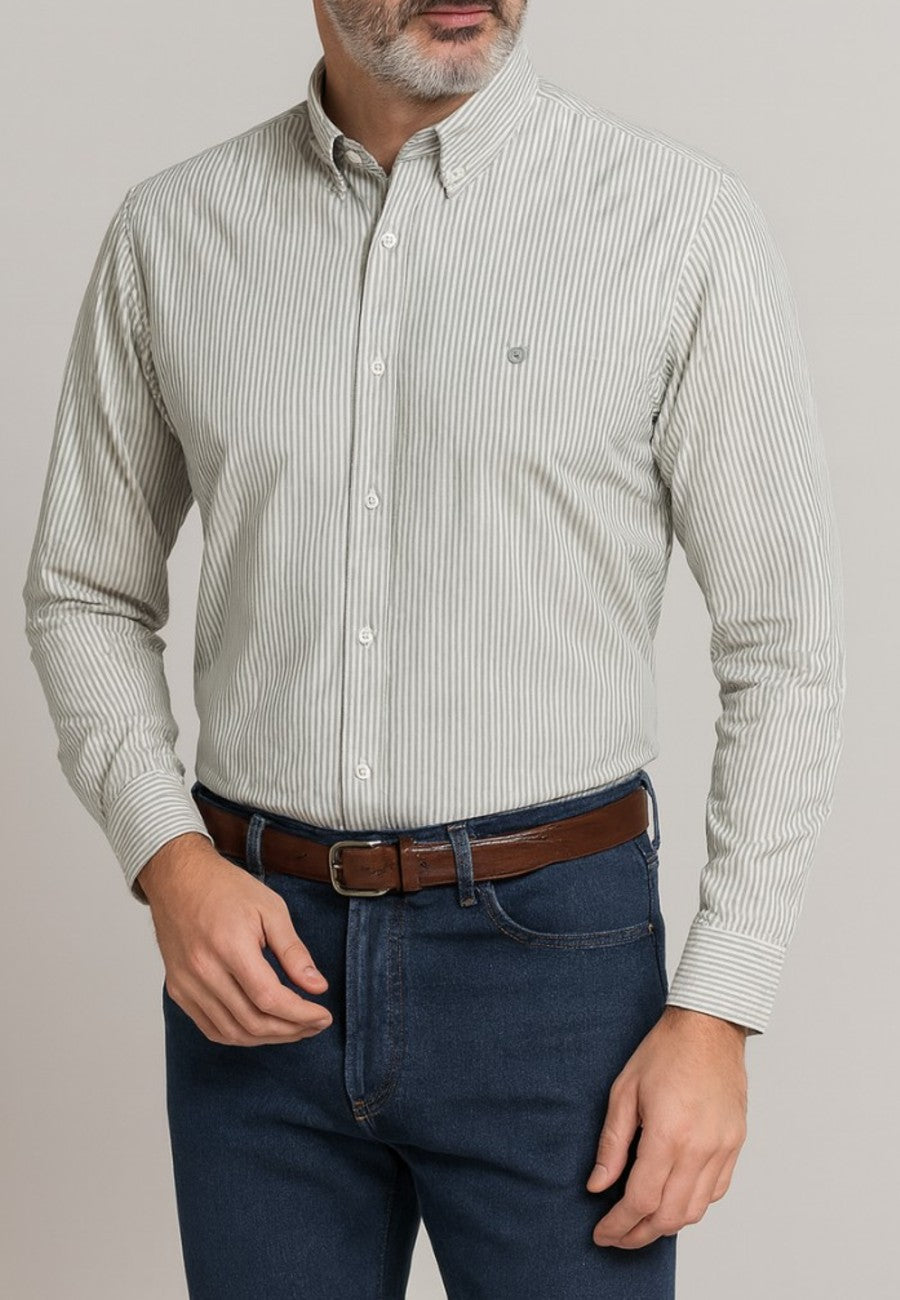Camisa Oxford manga larga de hombre en color rayas verde
