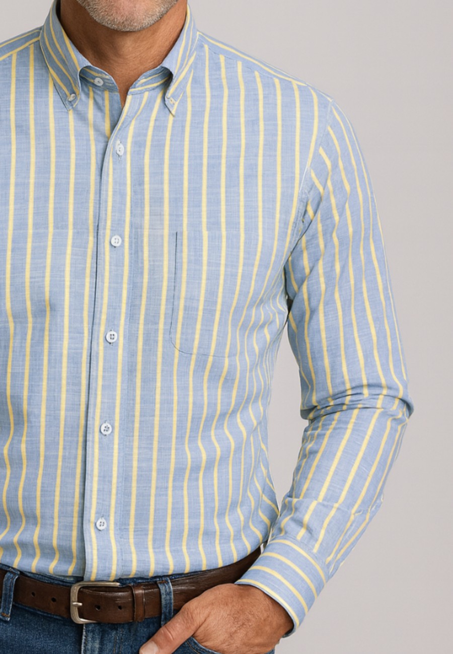 Camisa de algodón para hombre Fil à Fil Azul y Amarilla