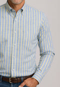 Camisa de algodón para hombre Fil à Fil Azul y Amarilla