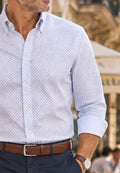 Camisa oxford de sastrería hecha a mano estampado azul