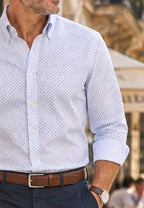Camisa oxford de sastrería hecha a mano estampado azul