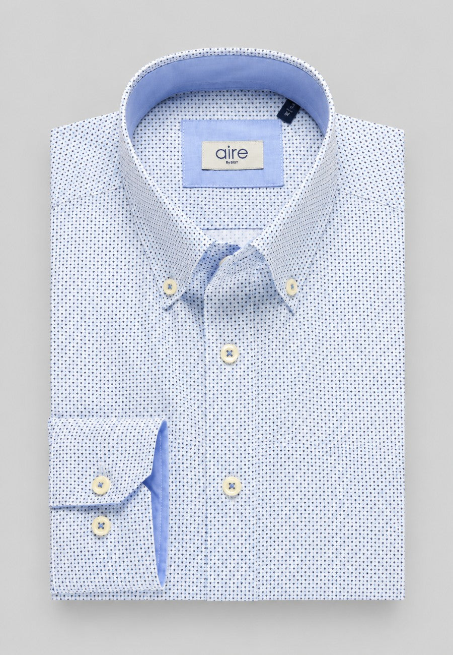 Camisa oxford de sastrería hecha a mano estampado azul