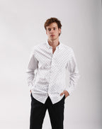 Camisa Oxford de hombre Blanca con lunares negros en testimu.com de T'estimu moda