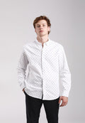 Camisa Oxford de hombre Blanca con lunares negros en testimu.com de T'estimu moda