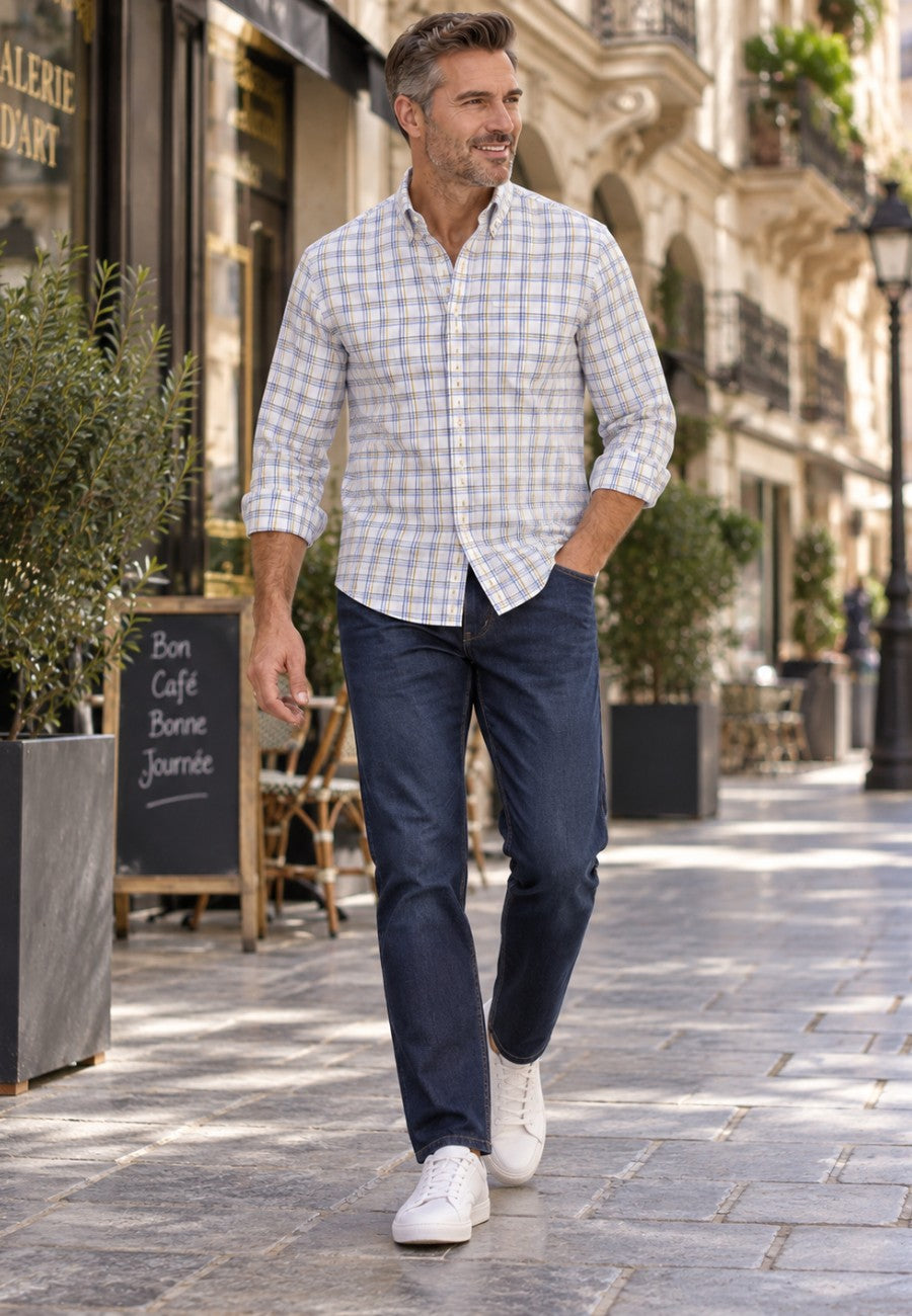 Camisa sport a cuadros multicolor de corte recto | T'estimu