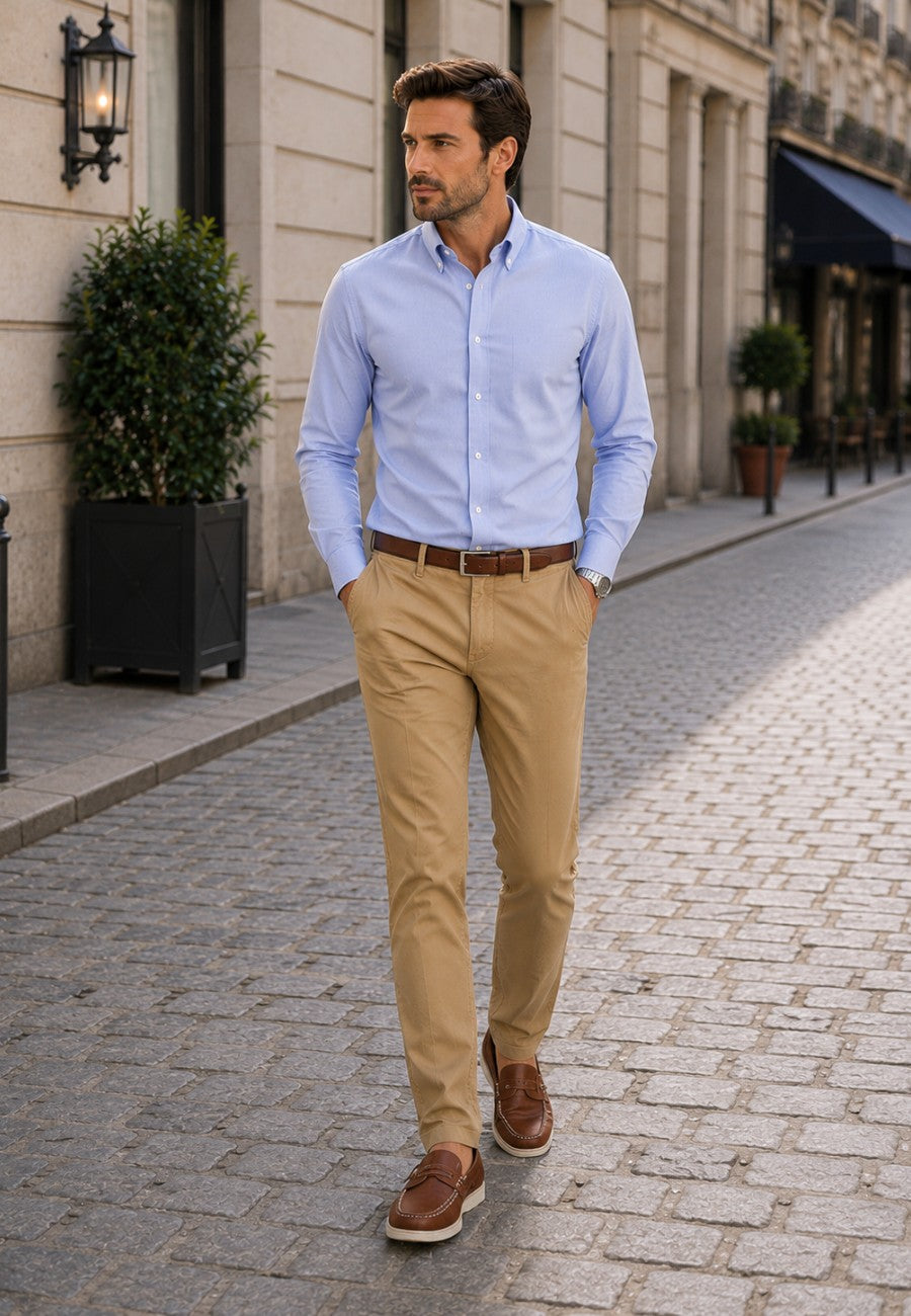 Camisa de cuadros celestes con bolsillo