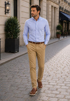 Camisa de cuadros celestes con bolsillo