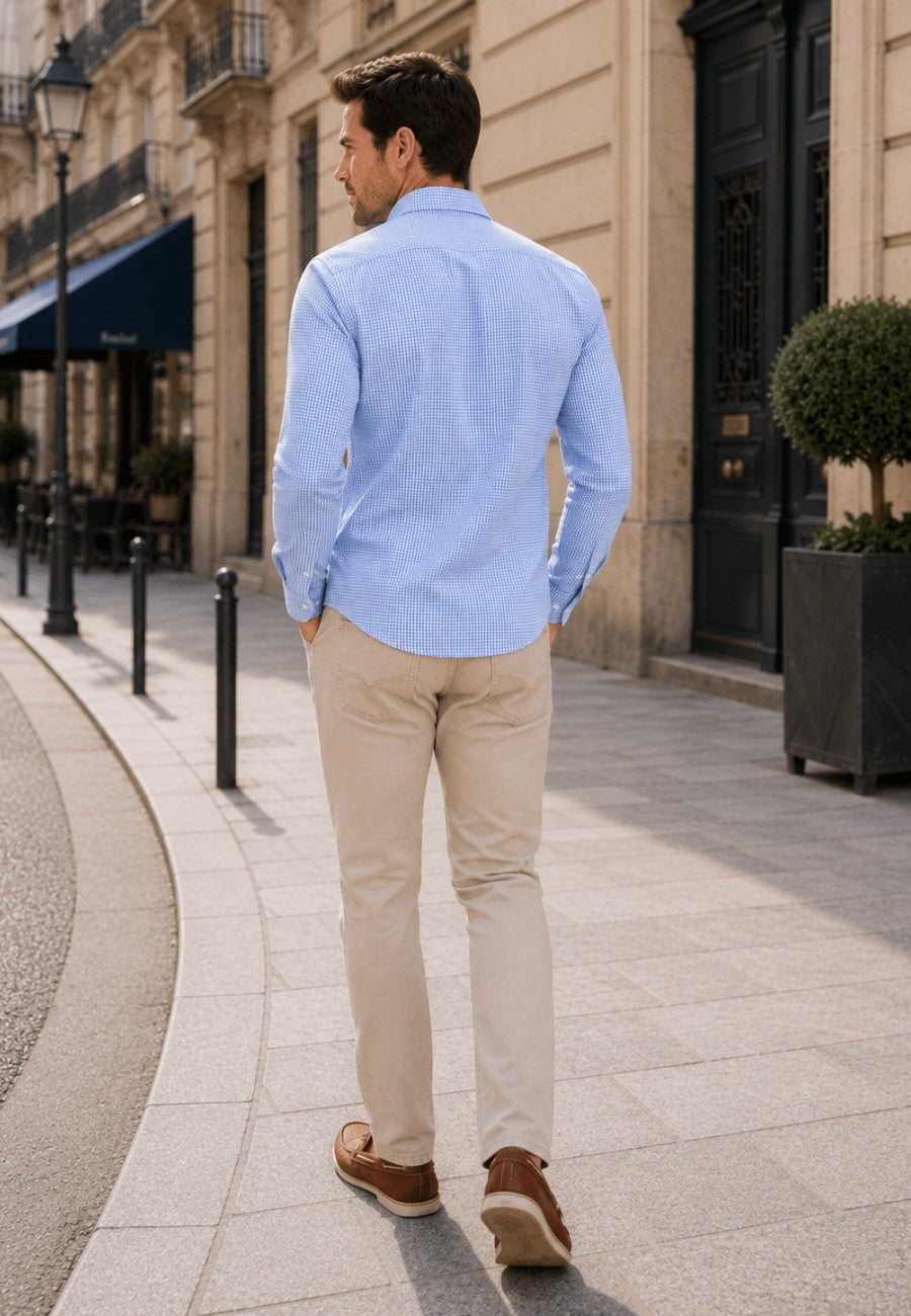 Camisa cuadros celestes con bolsillo