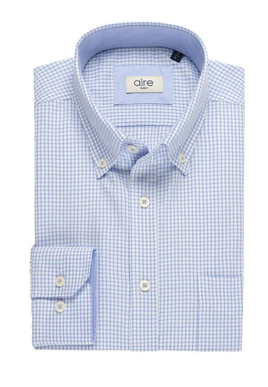 Camisa cuadros celestes con bolsillo