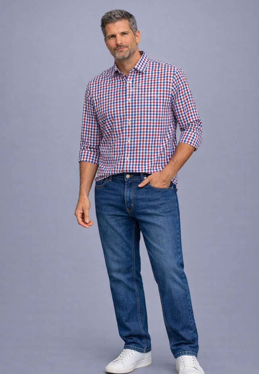Camisa casual de verano con cuadros granates