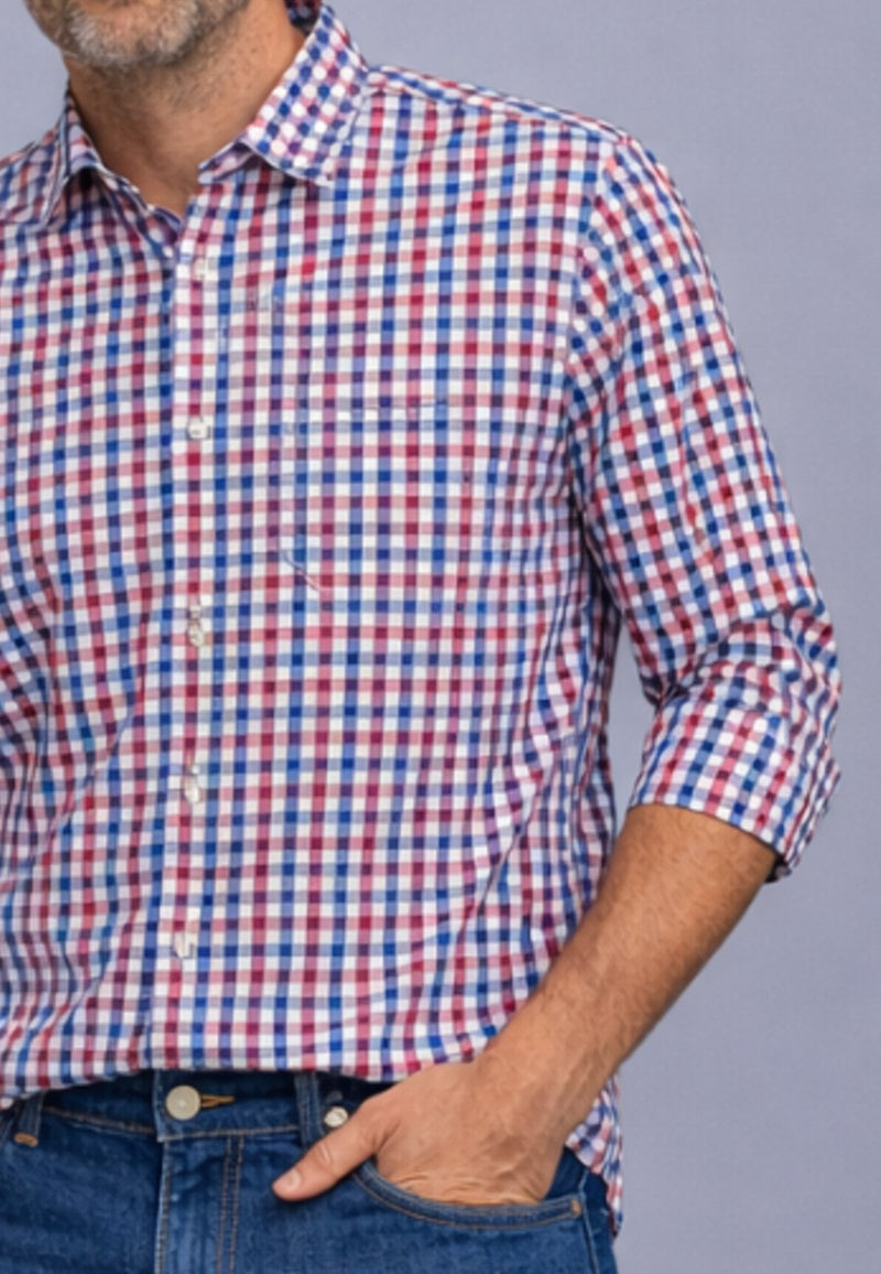 Camisa casual de verano con cuadros granates