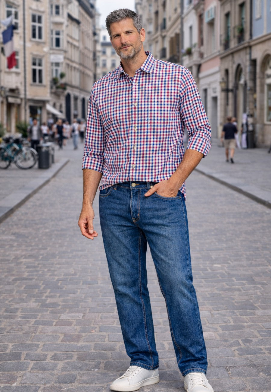 Camisa casual de verano con cuadros granates