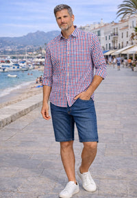 Camisa casual de verano con cuadros granates