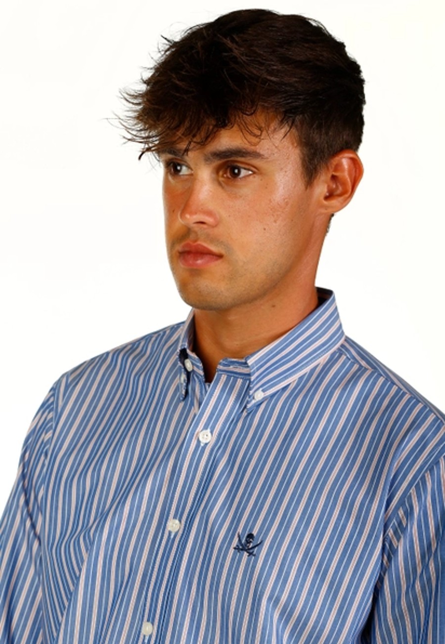 Camisa de algodón de hombre con rayas azules en testimu.com de T'estimu Moda
