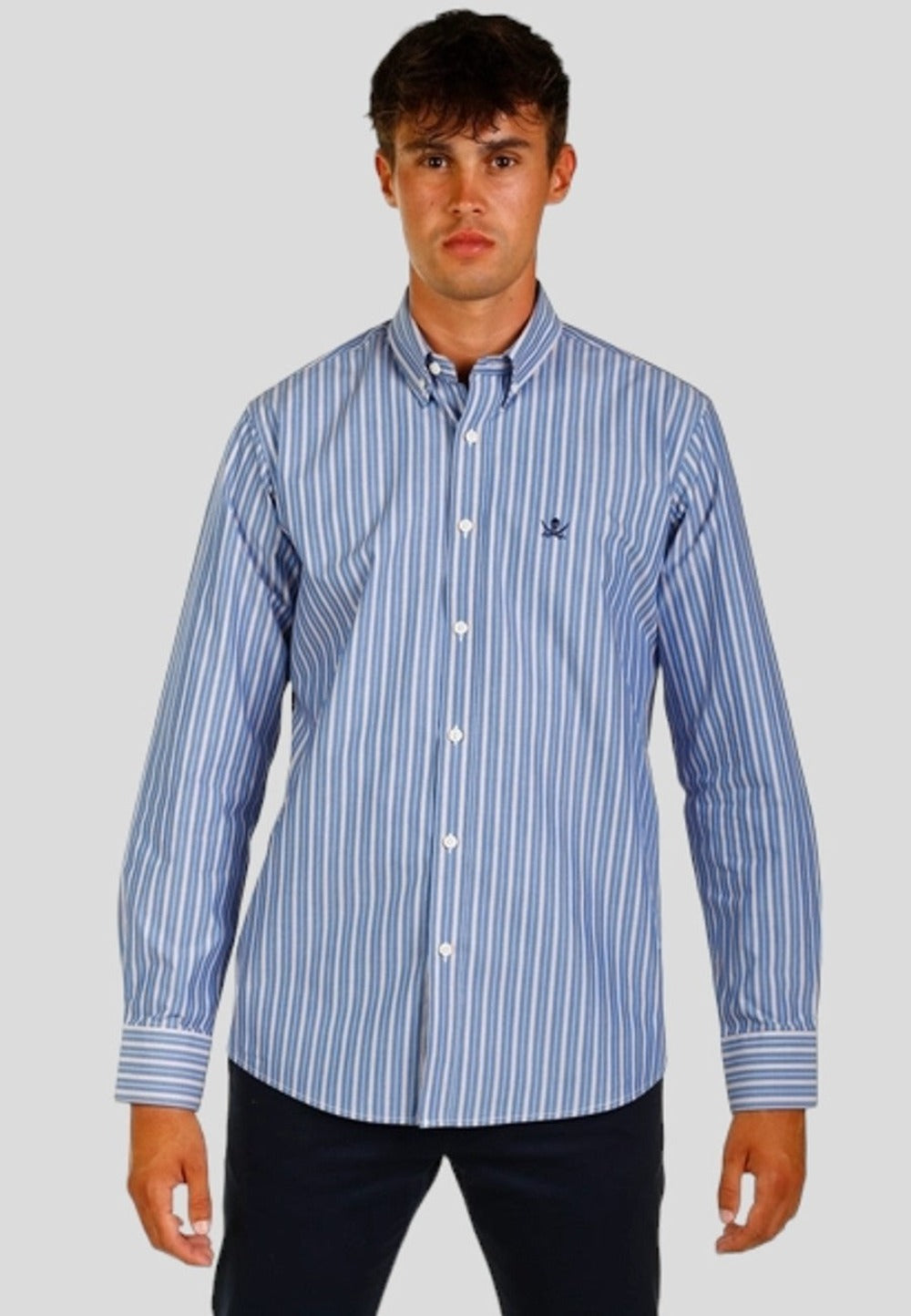 Camisa de algodón de hombre con rayas azules en testimu.com de T'estimu Moda