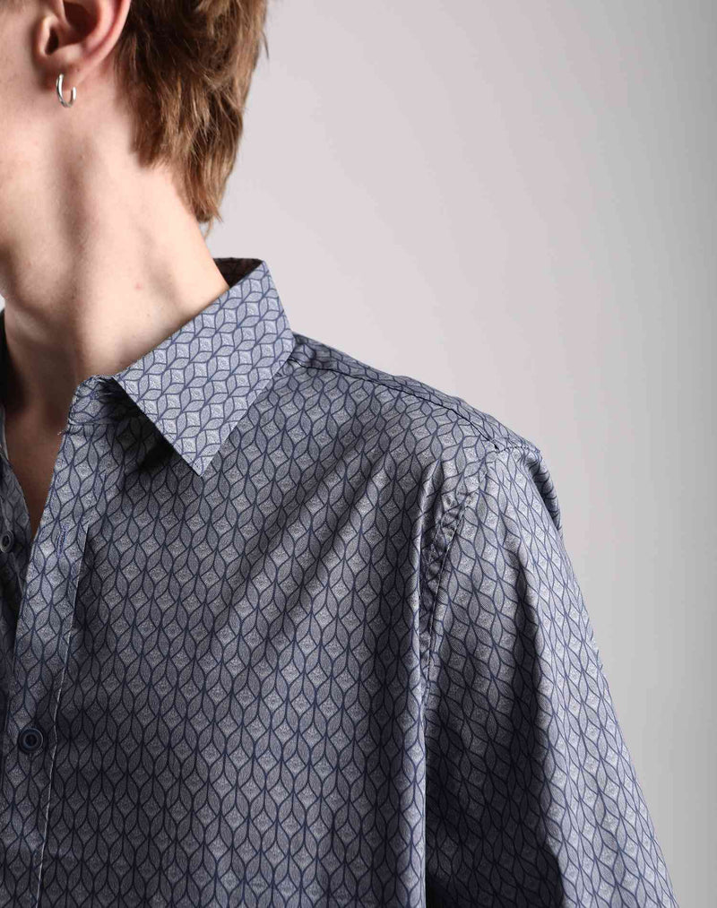 Camisa de hombre Azul con estampaciones geométricas en testimu.com de T'estimu moda