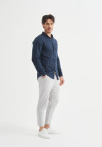Camisa azul marino de Lino 100x100 para hombre