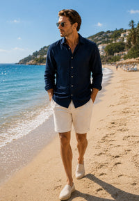Camisa de lino de sastrería, hecha a mano. Azul Marino