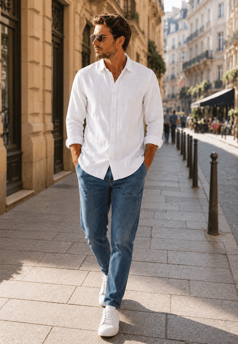 Camisa de lino de sastrería, hecha a mano