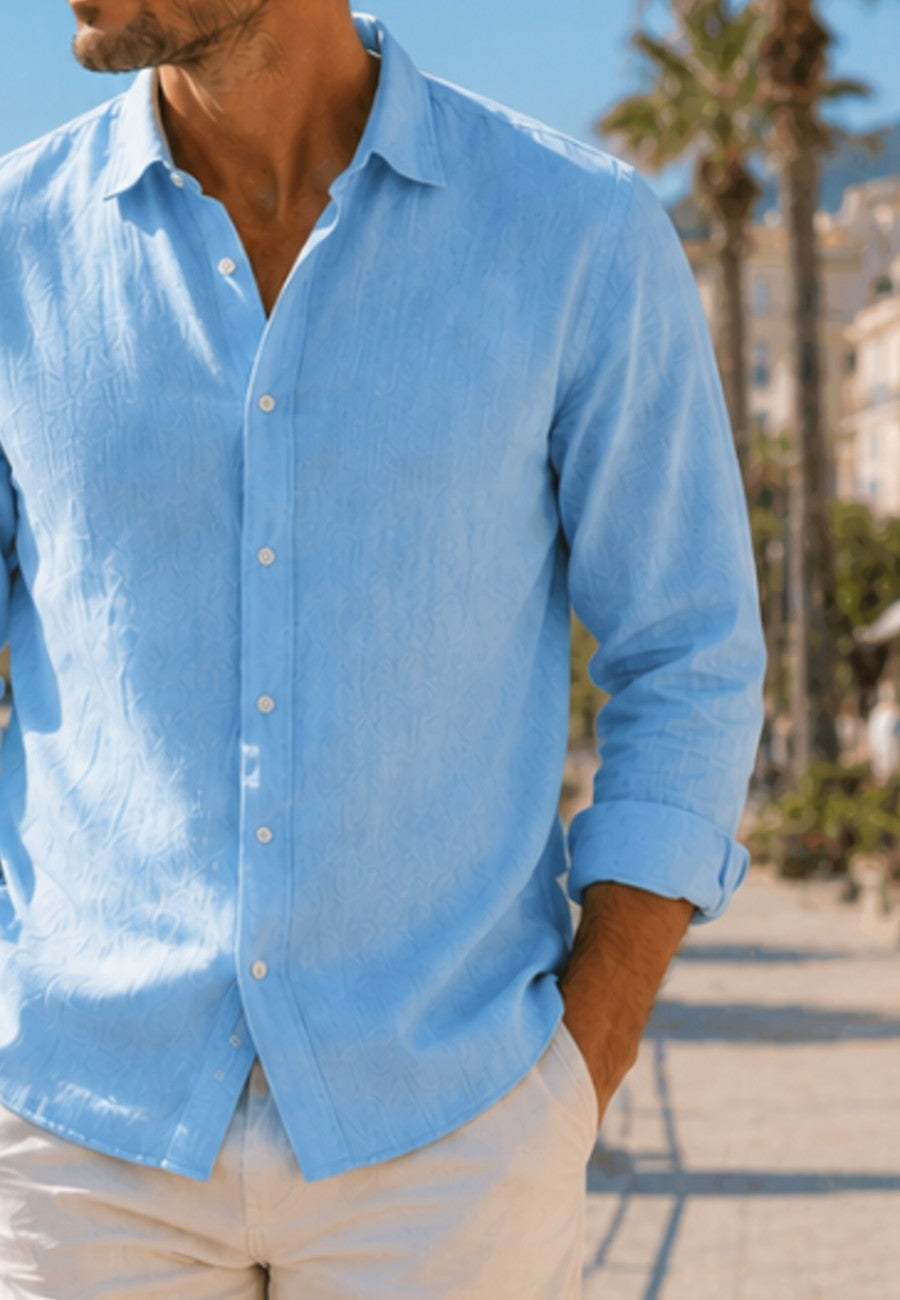 Camisa de lino de sastrería, hecha a mano. Celeste