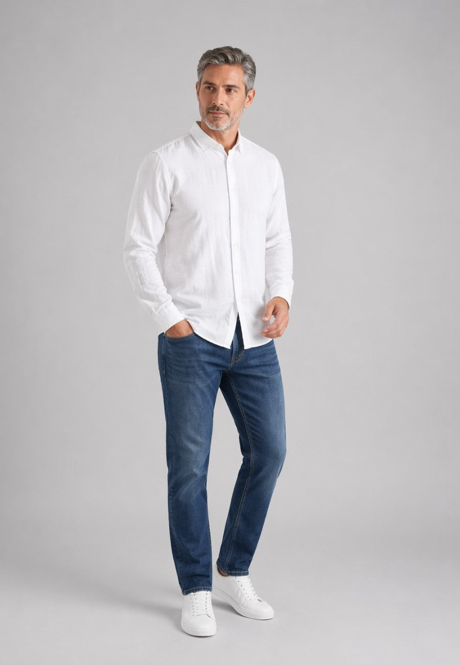 Camisa de corte recto de lino puro en color blanco