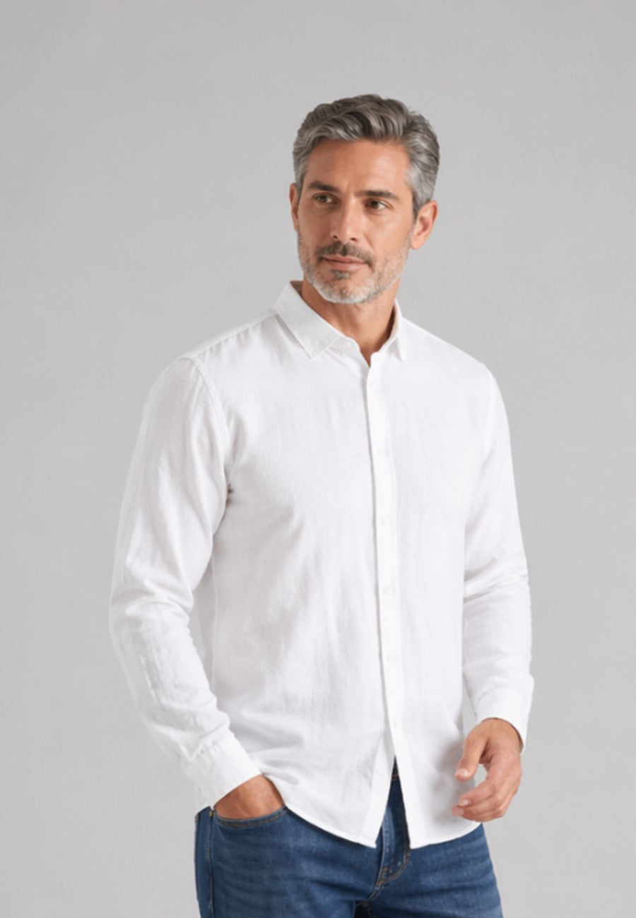 Camisa de corte recto de lino puro en color blanco