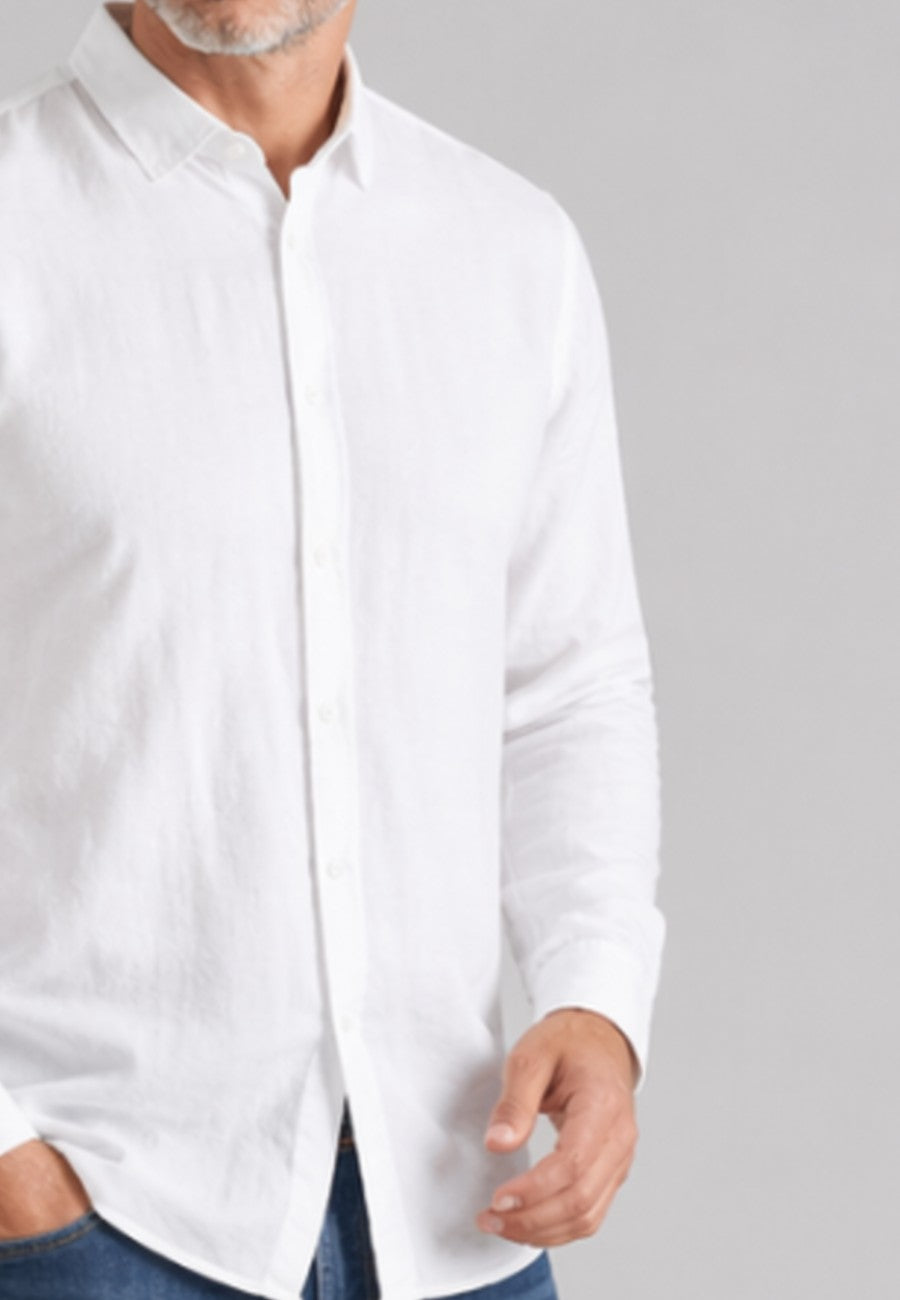 Camisa de corte recto de lino puro en color blanco