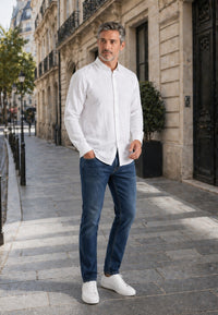 Camisa de corte recto de lino puro en color blanco