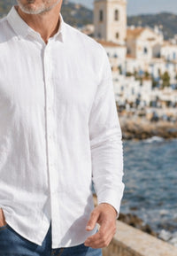 Camisa de corte recto de lino puro en color blanco
