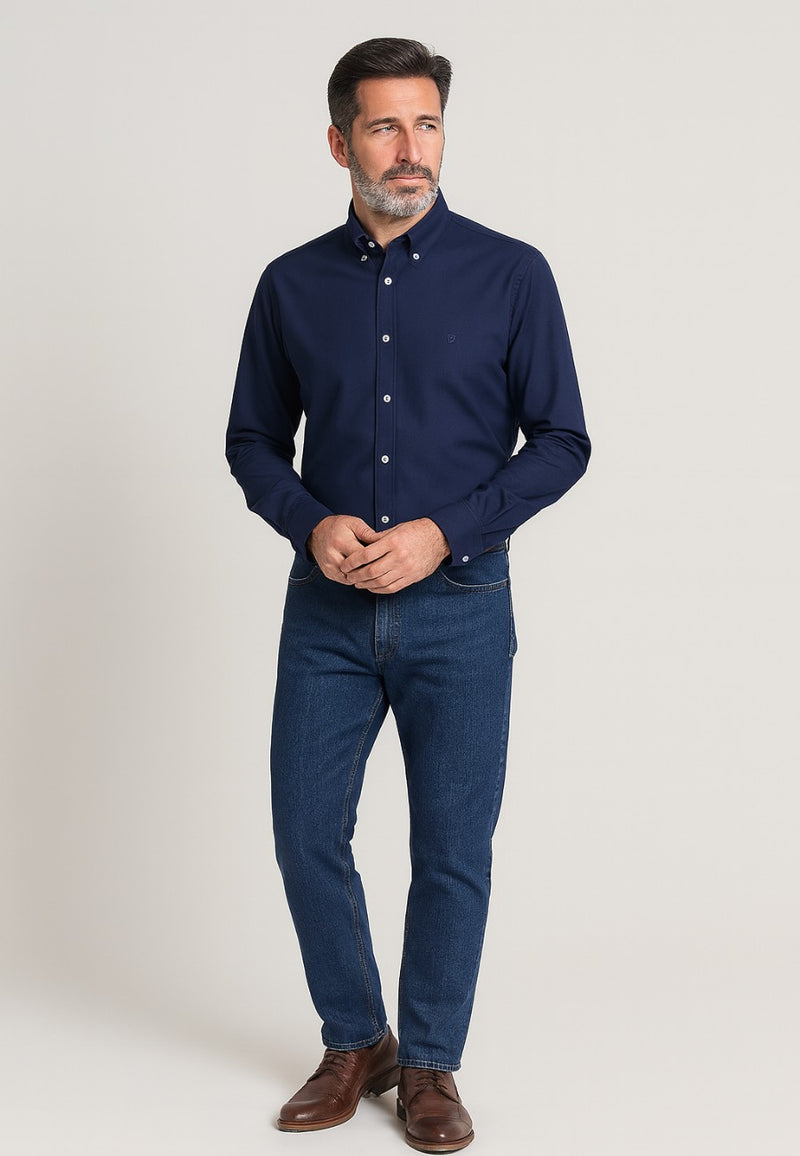 Camisa Oxford manga larga de hombre en color azul marino