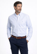 Camisa casual de hombre en dobles rayas celeste