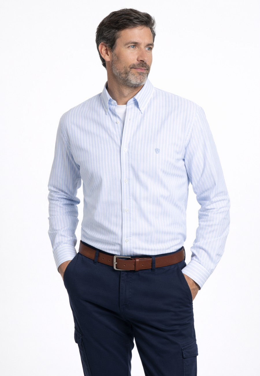 Camisa casual de hombre en dobles rayas celeste