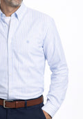 Camisa casual de hombre en dobles rayas celeste