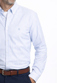 Camisa casual de hombre en dobles rayas celeste