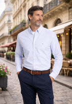 Camisa casual de hombre en dobles rayas celeste
