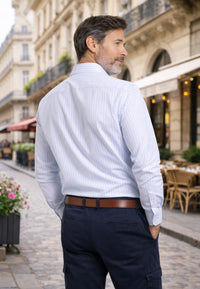 Camisa casual de hombre en dobles rayas celeste