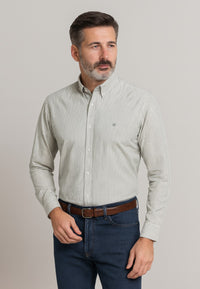 Camisa Oxford manga larga de hombre en color rayas verde