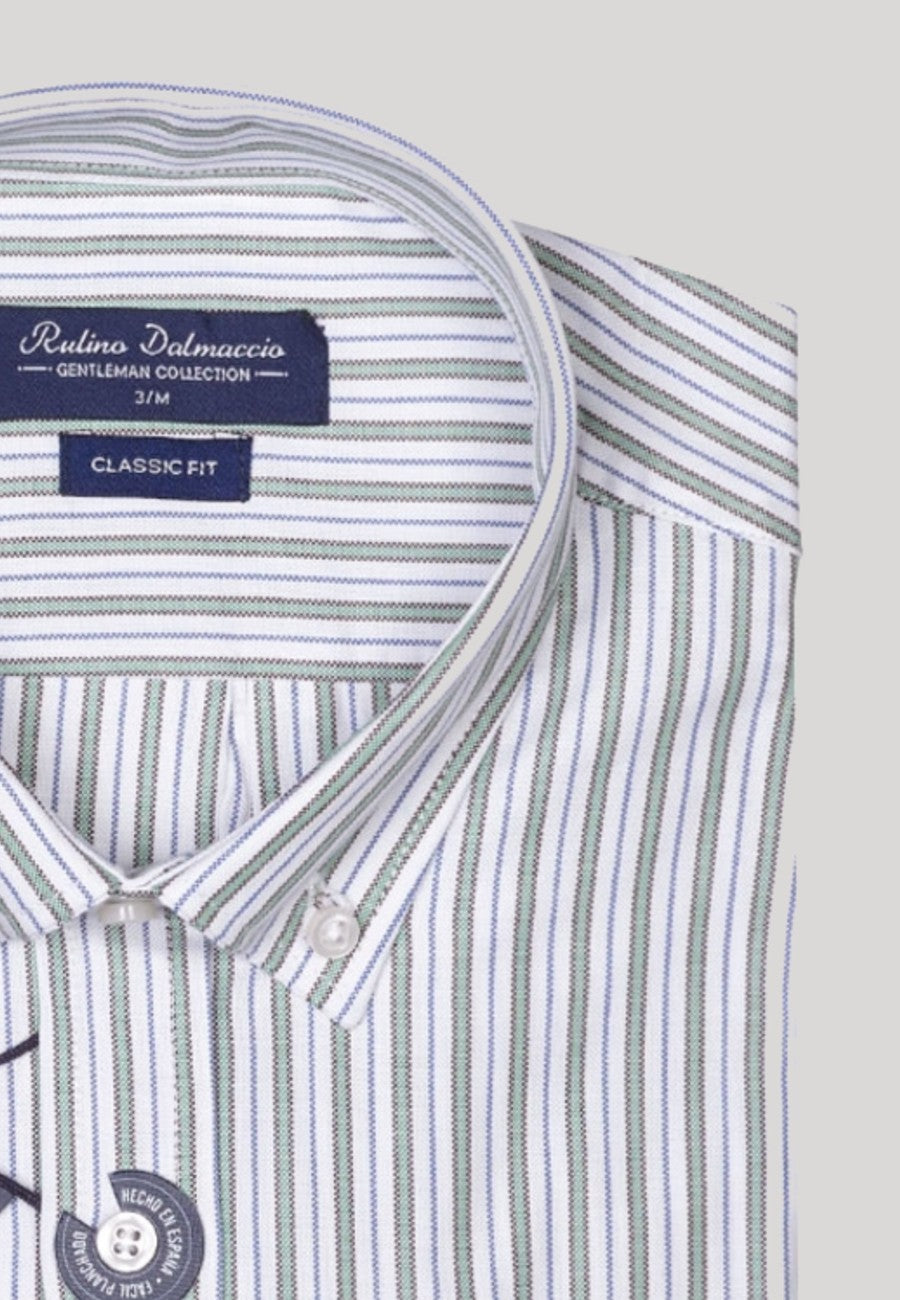 Camisa oxford de algodón para hombre rayas verdes