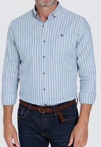 Camisa casual de hombre en rayas celeste
