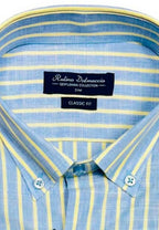 Camisa de algodón para hombre Fil à Fil Azul y Amarilla