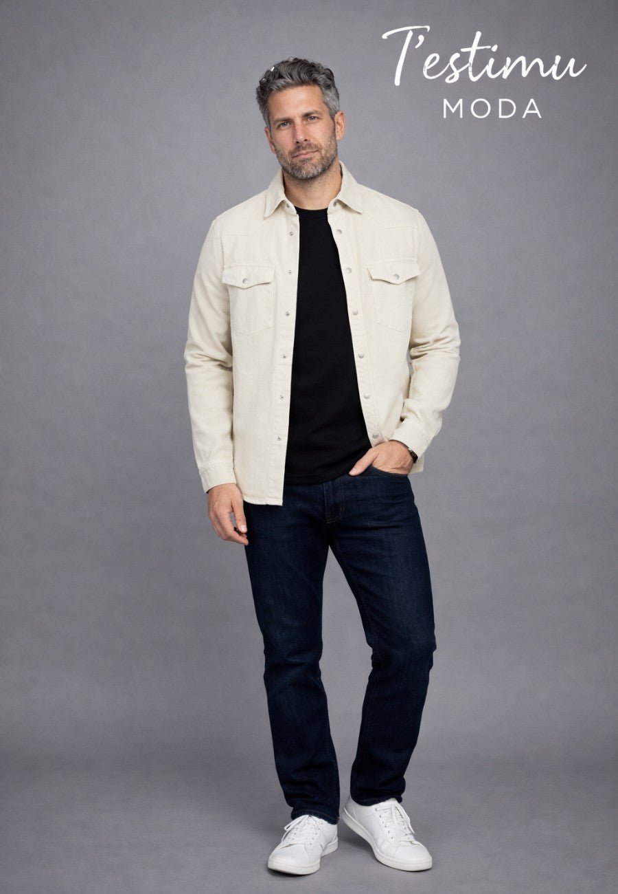 Sobrecamisa vaquera en corte recto de color hueso